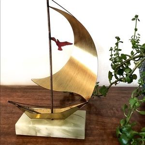Vintage brass and marble sailboat